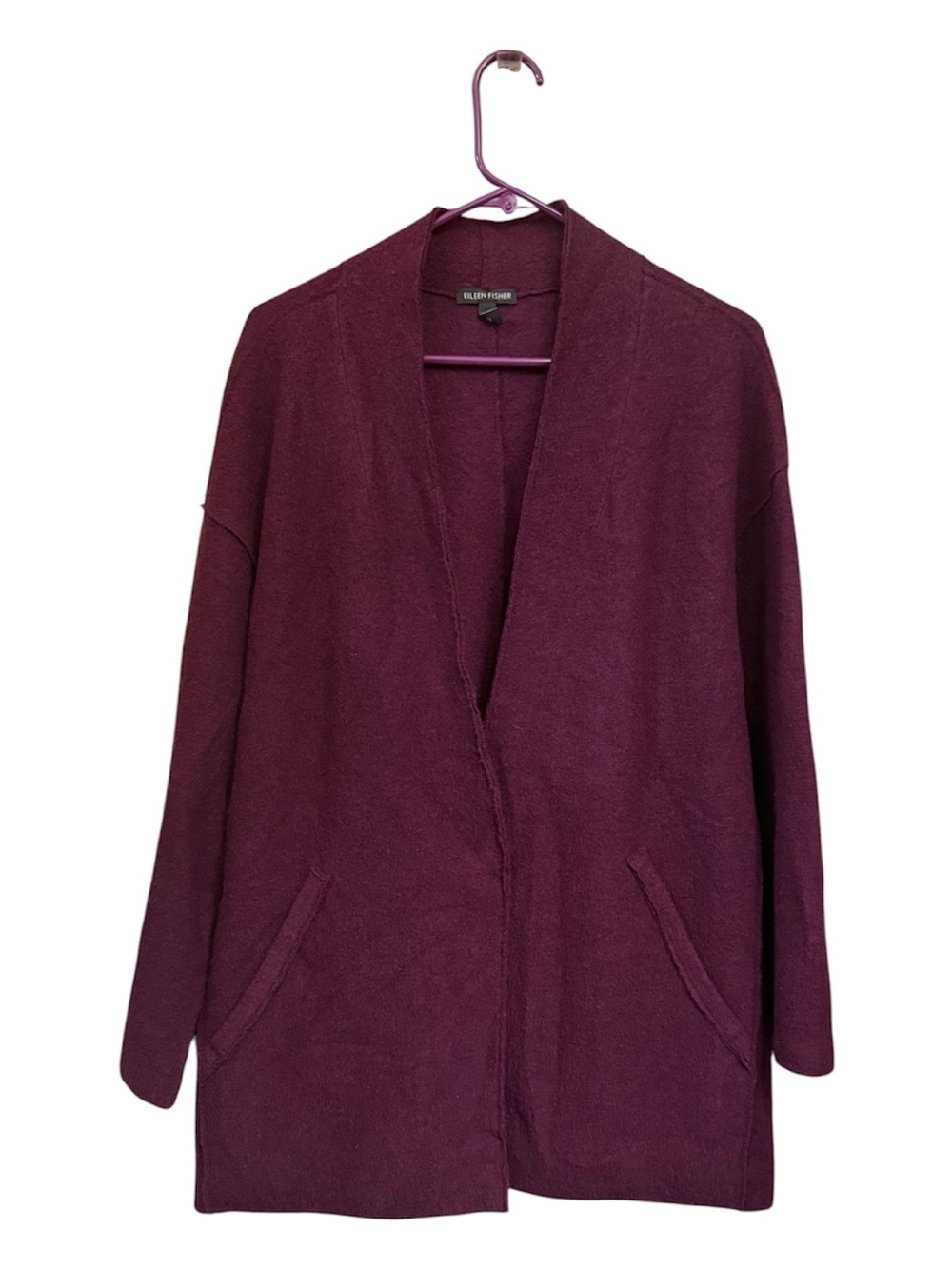 Eileen Fisher Plum Single Snap Boiled Wool Womens Cardigan Sweater